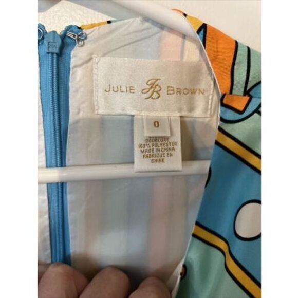 Julie Brown Blue Orange 100% Silk Dress Size 0 - Picture 4 of 11